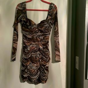 Zara ruched multicolor, long sleeve dress